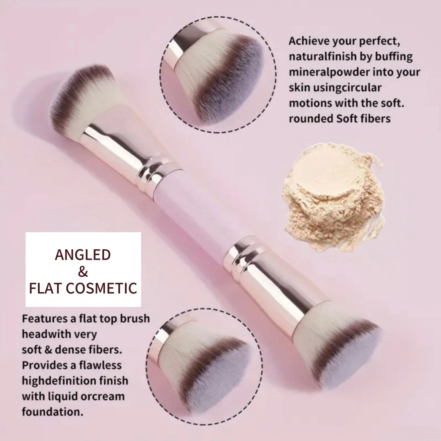 مجموعة فرش مكياج احترافية مزدوجة الأطراف للوجه 3/4/5 قطع، فرشاة كريم أساس مشطوفة وستدقة، فرشاة كونتور، فرشاة أحمر الخدود، فرشاة البودرة