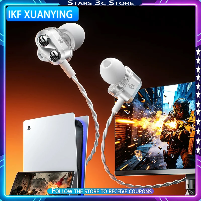 IKF Xuanying Earbuds – Dual-Driver Hi-Fi Sound Built-in Mic Ergonomic Design Gaming Headphones