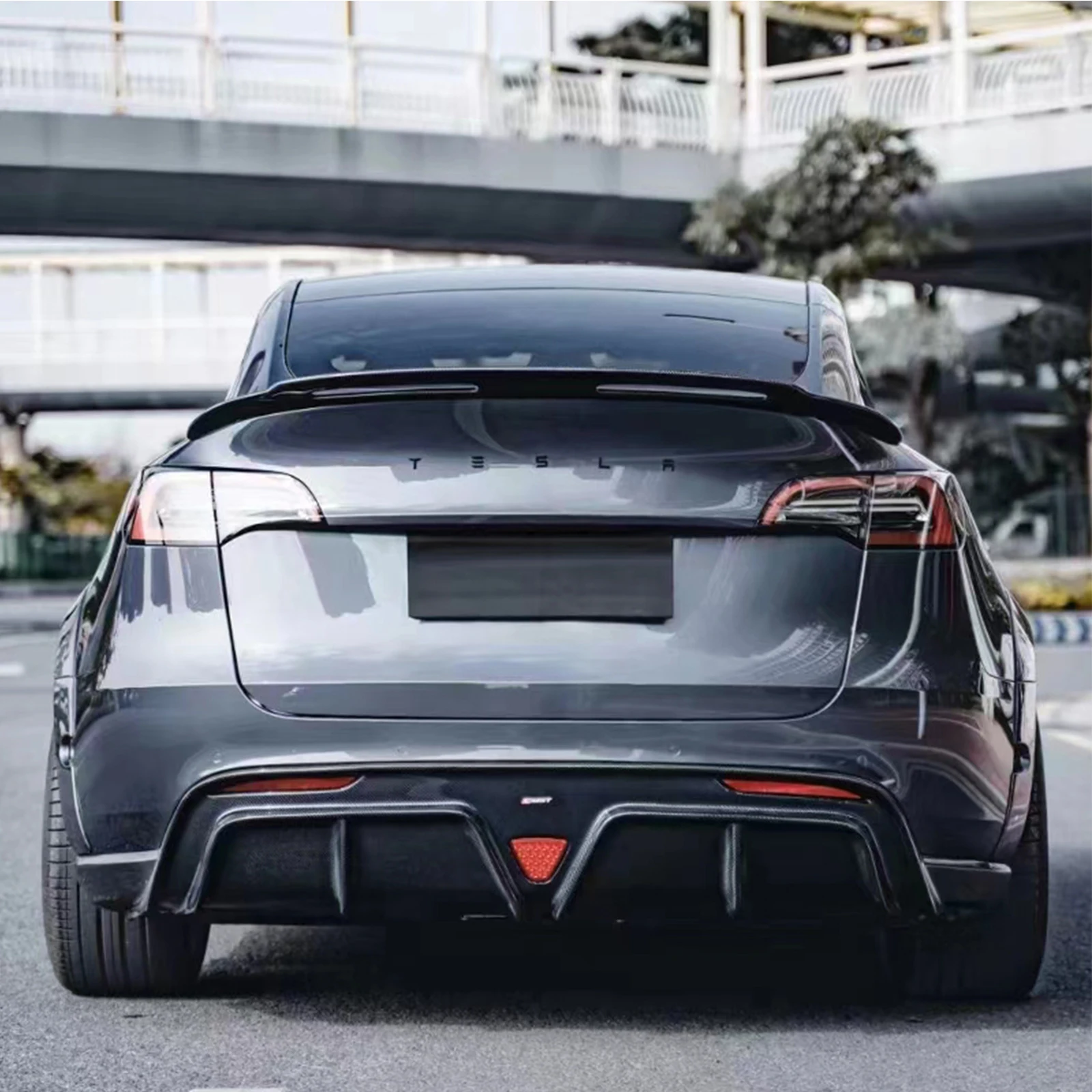 For 2023 21 22 Tesla Model Y Trunk Lid Carbon Fiber Sports Spoiler Wing Car Tailgate Body Kit Punch Free Installation Accessorie