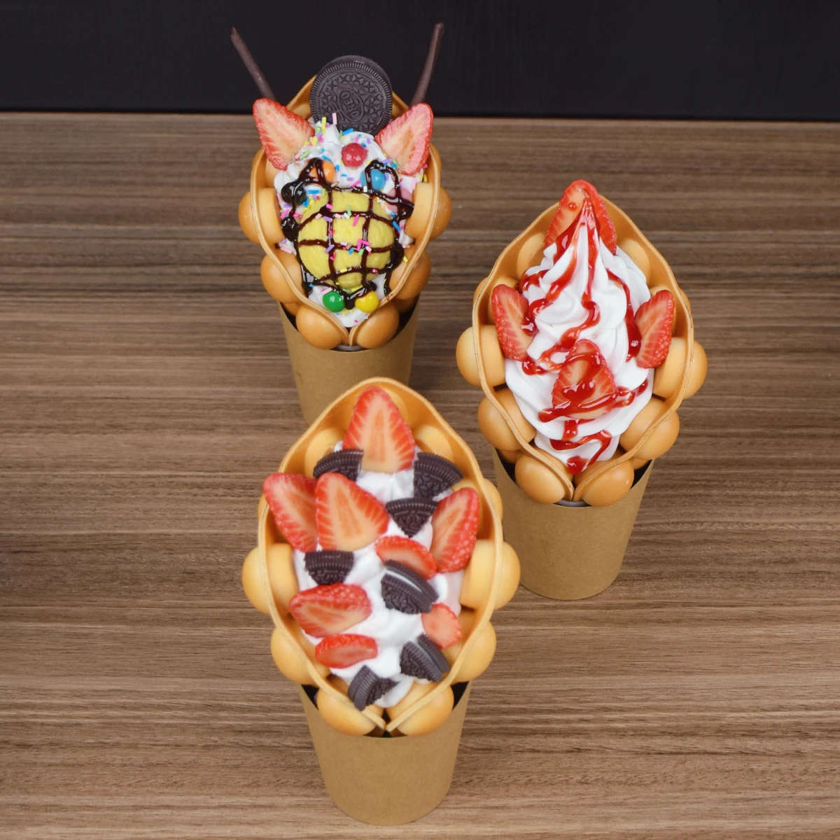 Fake Food Simulation Props Sample Display Egg Chocolate Bubble Waffle Porp Ice Cream Colorful Raspberry Lifelike Hongkong Lotus