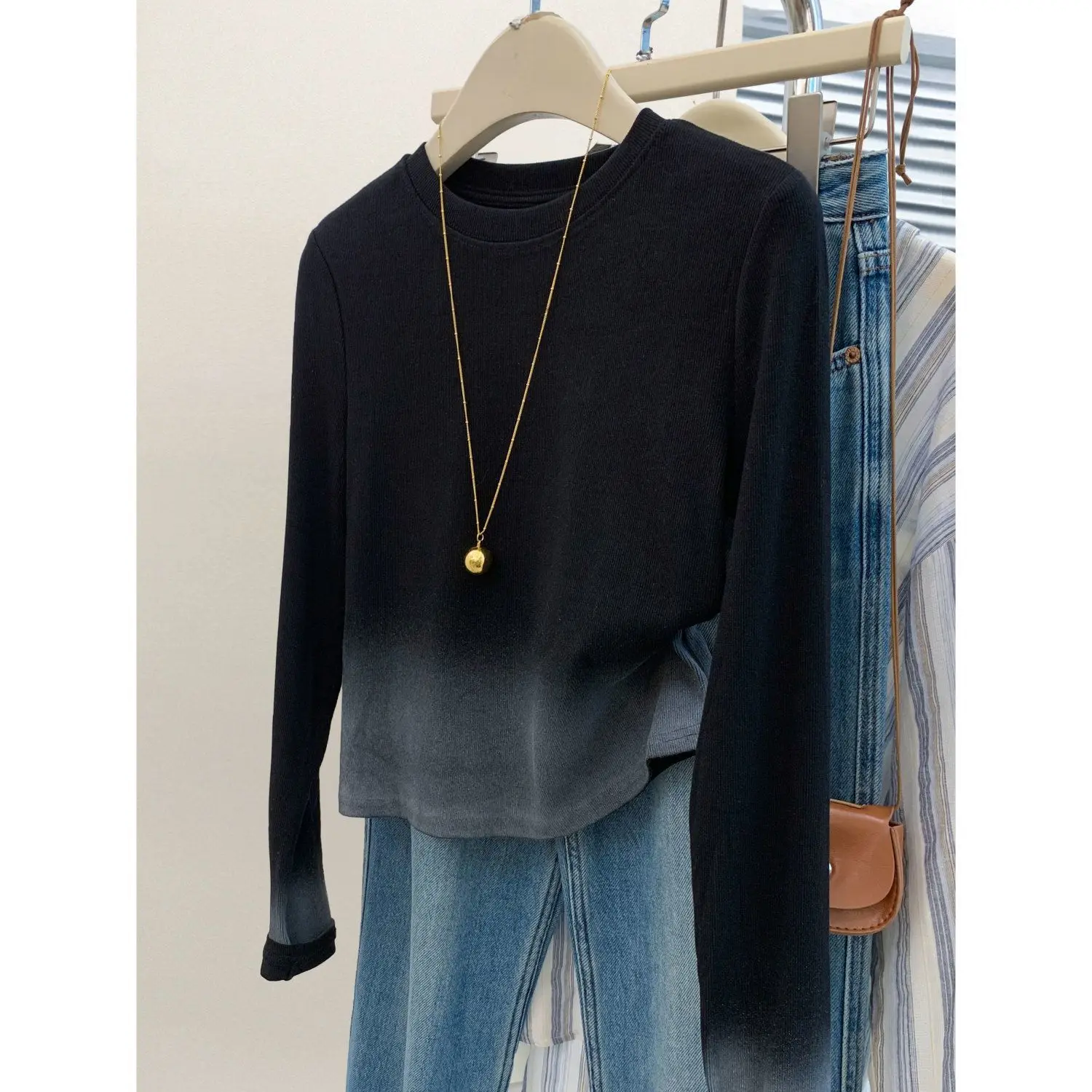 Women's Gradient Long Sleeve T-Shirt Slim Fit Base Shirt Inner Wear Top Commute Style Korean Version Tie Dye Design Polyester...