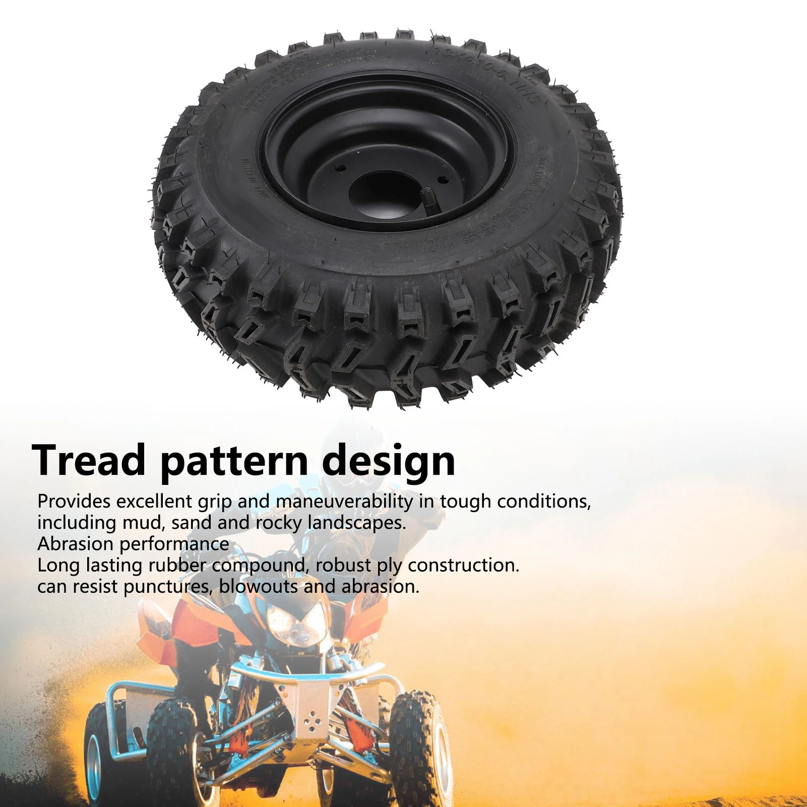 13x4.1-6 Tubeless Tire with Rim Excellent Traction 6 Inch Tubeless Tire Vacuum Improve Vehicle Handling for Go Kart  Cart