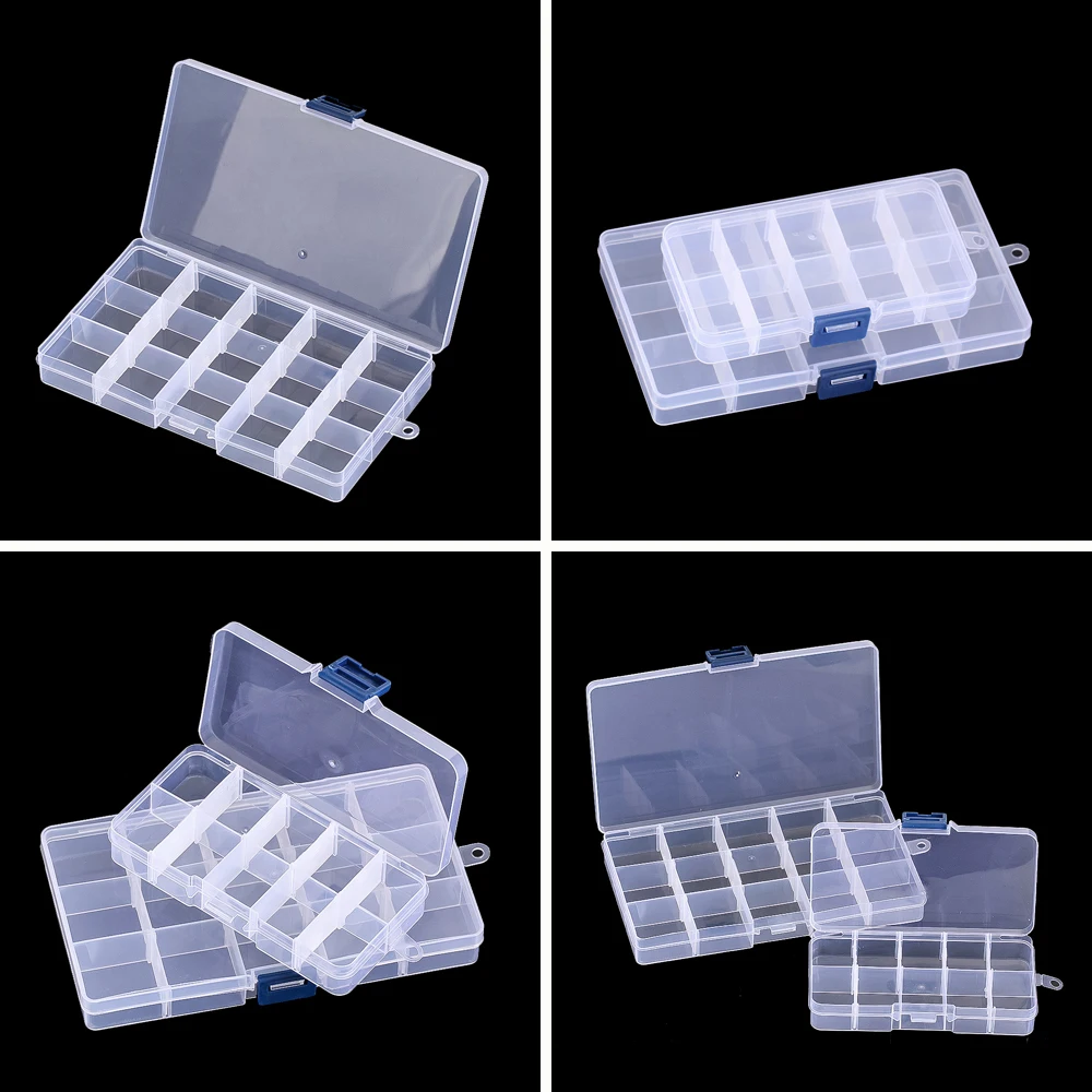 

Clear Plastic Storage Box Multi Compartment Organizer for Jewelry Earrings Pills Medicine Small Items Portable with Locking Clip