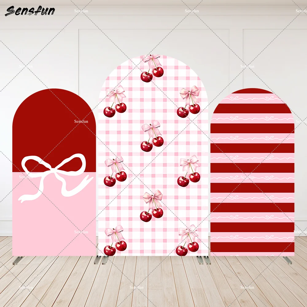 

Personalized Arch Backdrop Cover Berry First 1st Birthday Party Custom Name Red Baby Girl Shower Plaid Background Wall