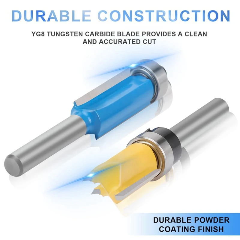 Brocas de enrutador de 10 piezas, que incluyen 4 brocas de enrutador de ajuste al ras vástago 1/4, brocas de enrutador de ajuste al ras de 4 patrones con 2 brocas de impacto y