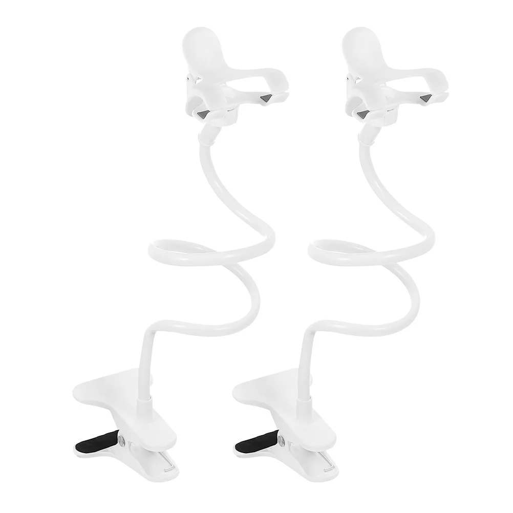 

2 Pcs Recording Mobile Phone Holder Gooseneck with Clamp Flat Chain White Pp Desktop Stand