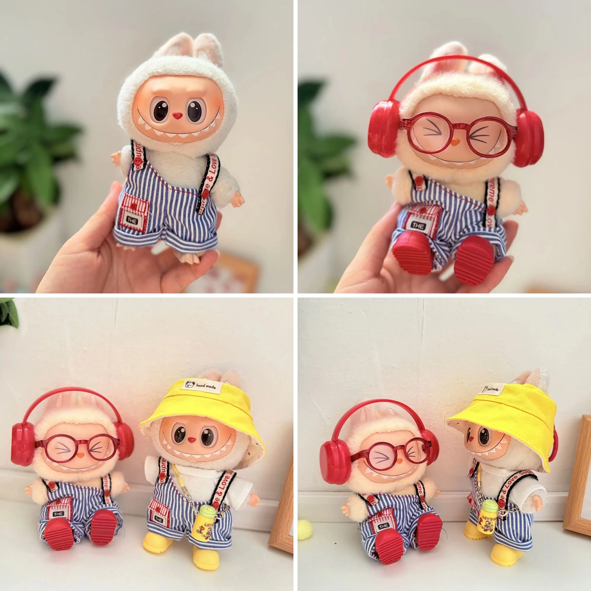

Одежда для кукол Labubu 1st-3rd Gen 15/17 см. Модные наряды — комбинезоны в полоску. Плюшевые толстовки и аксессуары, такие как наушники.