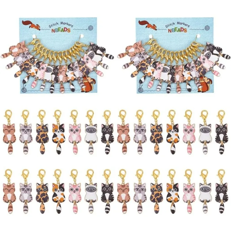

28 Pcs Cat Stitch Markers Enamel Crochet Stitch Marker Charms Removable Lobster Claw Clasps Locking Stitch Marker for Knitting