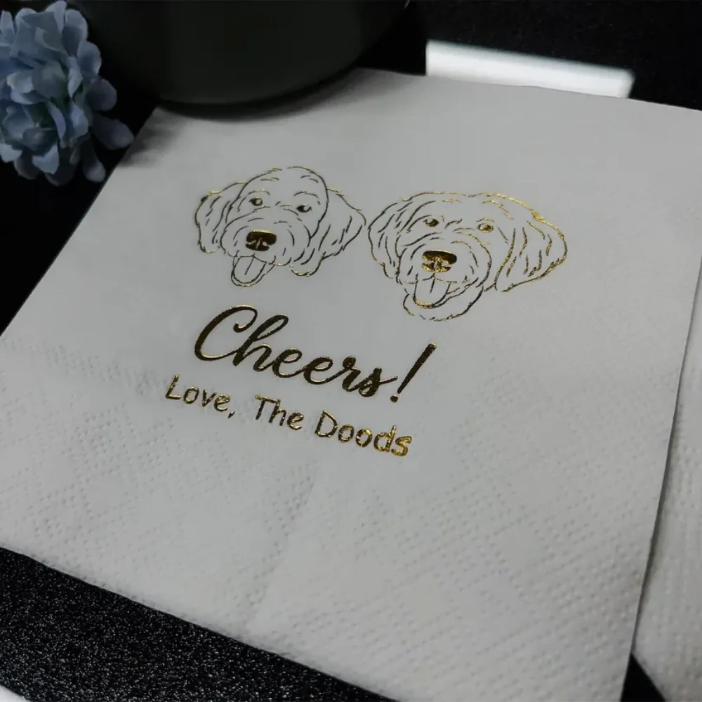 50 pcs Custom Illustrated Dog Wedding Napkins,Bridal Shower,Engagement Party,Custom Bar Napkins,Custom Pet Wedding Napkins,