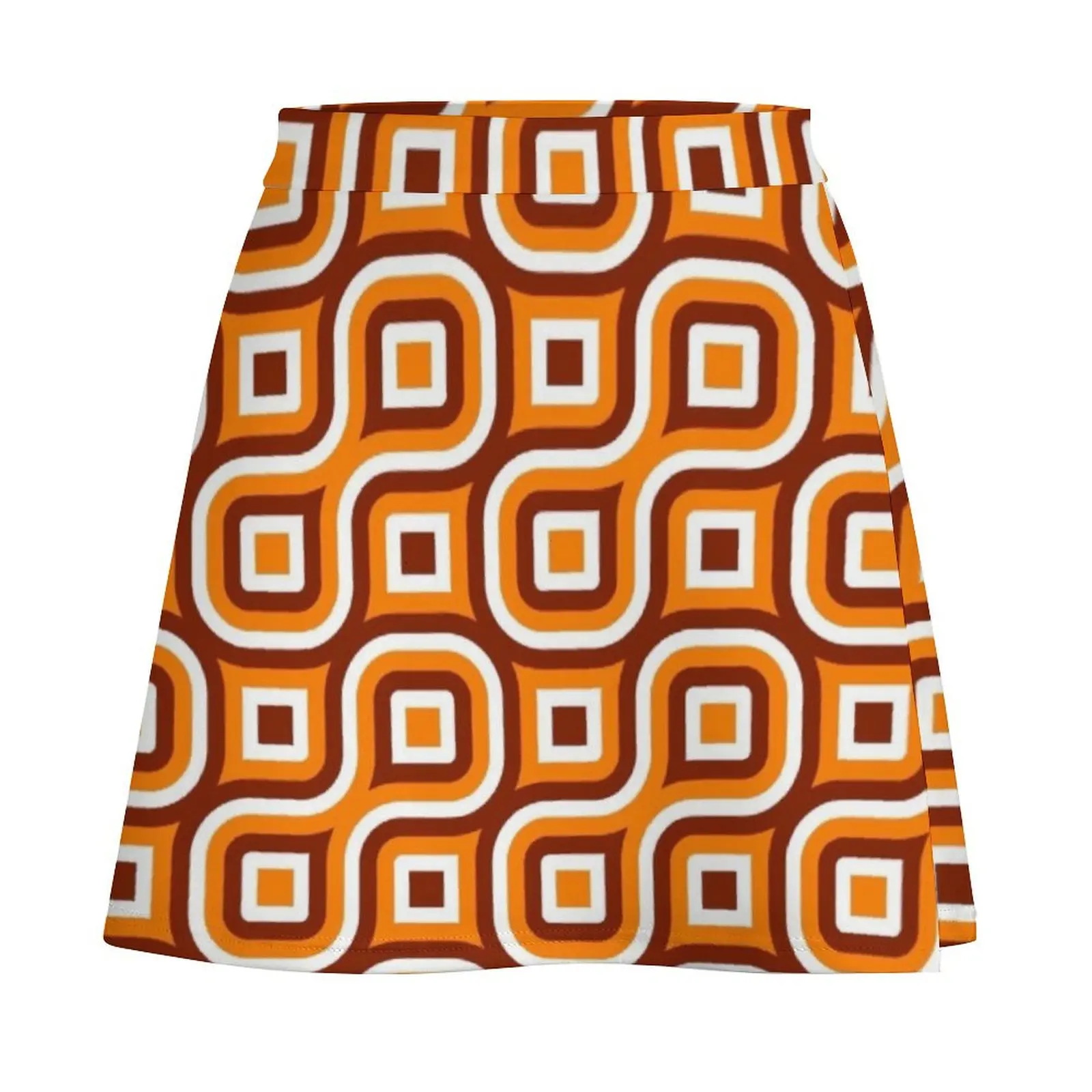 Groovy Retro 1960’s Orange, Brown and White Geometric Pattern Mini Skirt short skirt korean skirt Mini