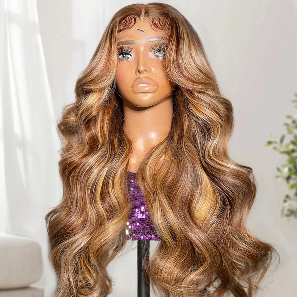 30 40 Inch 4/27 Highlight Ombre Blonde Body Wave 13x4 Pre Plucked Lace Front Wig 13x6 HD Transparent Lace Frontal Human Hair Wig