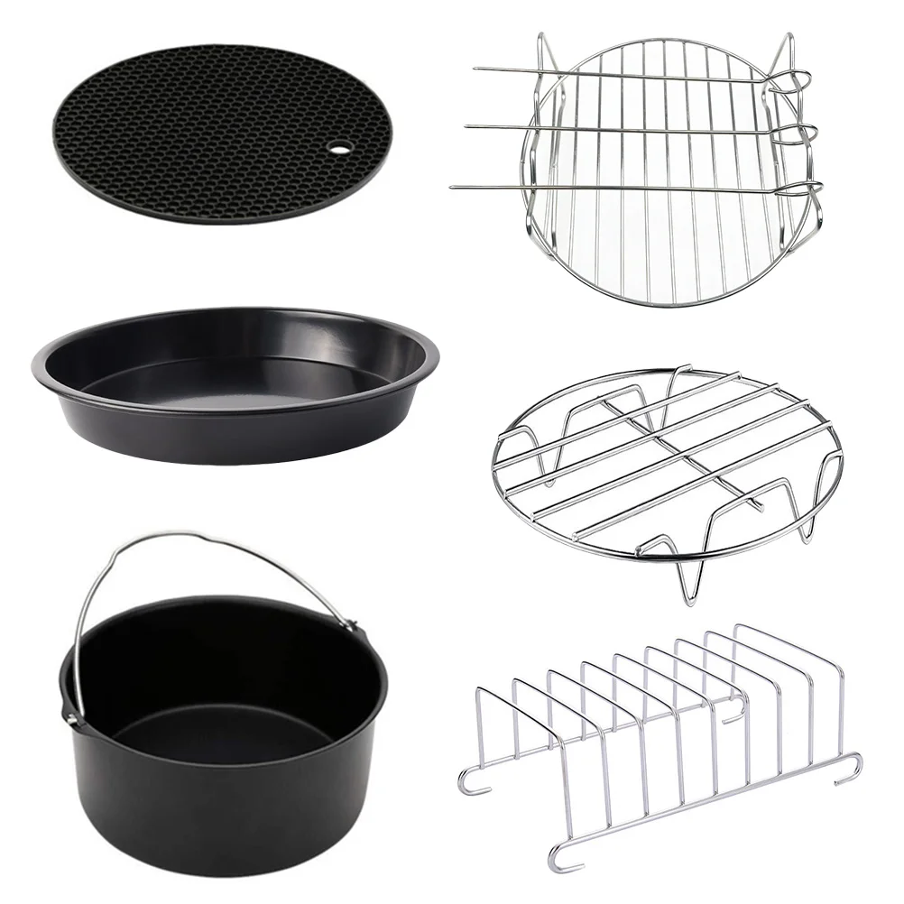 

6 Pcs Air Fryer Accessories Airfryer Kitchen Gear Frying Pan Toast Supplies Tools Cooker Stainless Steel Pizza Tray Baking