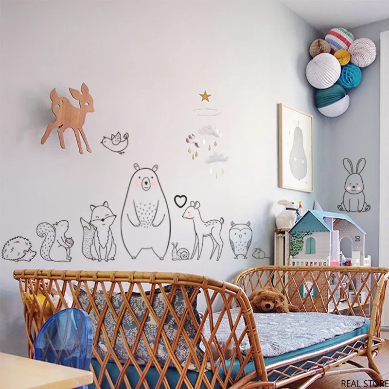 Red Face Bear Fox Deer Stickers Cute Shy Animals Wall Sticker for Bedroom Living Room Kindergarten Supply Room Decor Kids Gift