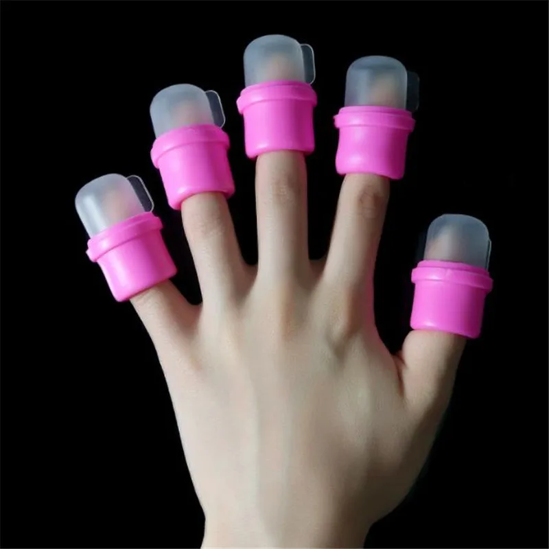 Heißer Verkauf 10 Stück rosa Silikon UV-Gel Nagellack entferner Wickel nagel Einweichen Kappe Clip für Finger Zehen Maniküre-Tool