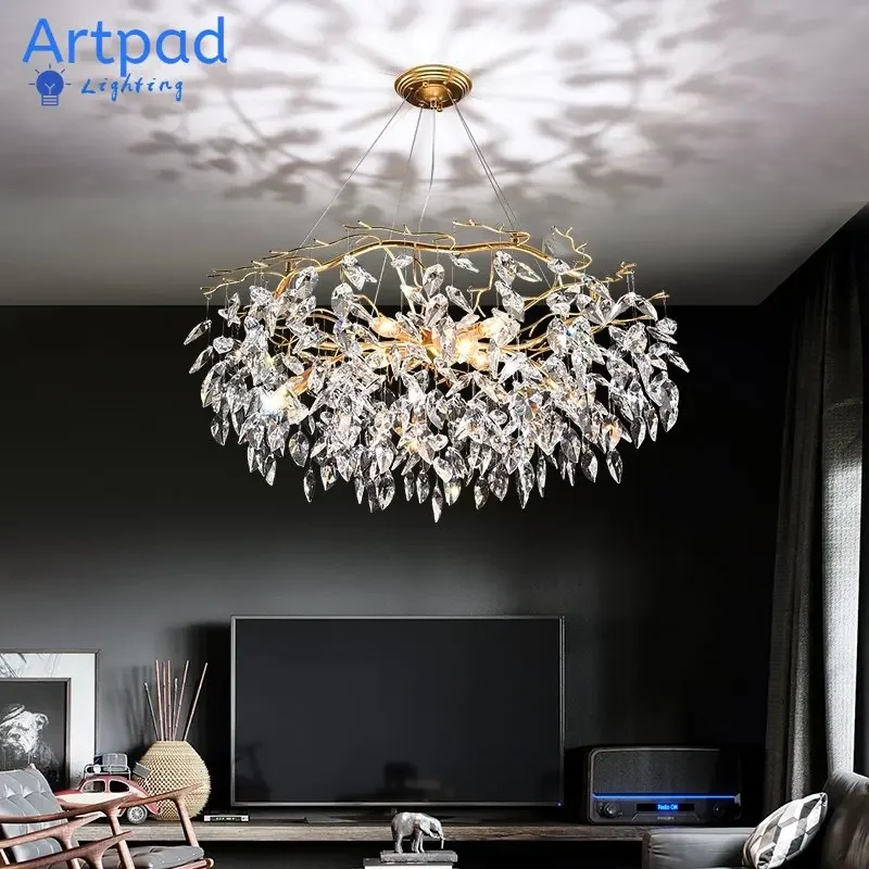 Modern Luxury Gold Crystal Chandelier Lighting Large Led Chandeliers Fixtures for Living Room Hotel Hall Art Decor Hanging Lamp