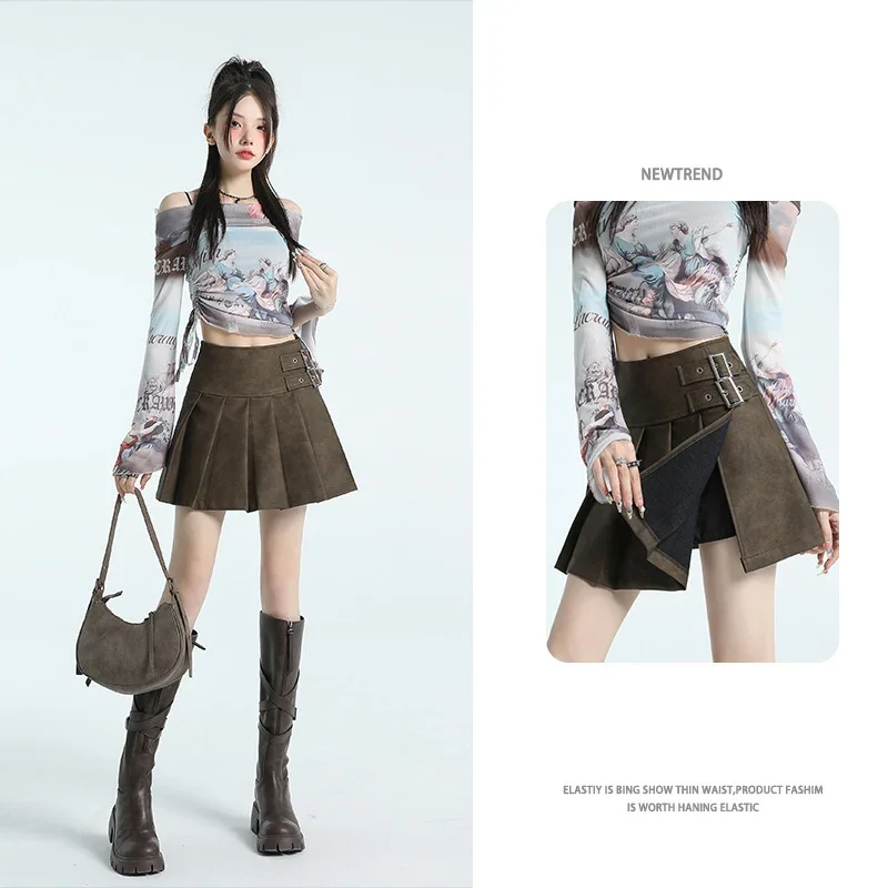 CASUMANL Brand 2024 New A-line Skirt Females Korean Fashion High Waist Make Old Vintage Mini Skirt Women Sexys Popular Clothing