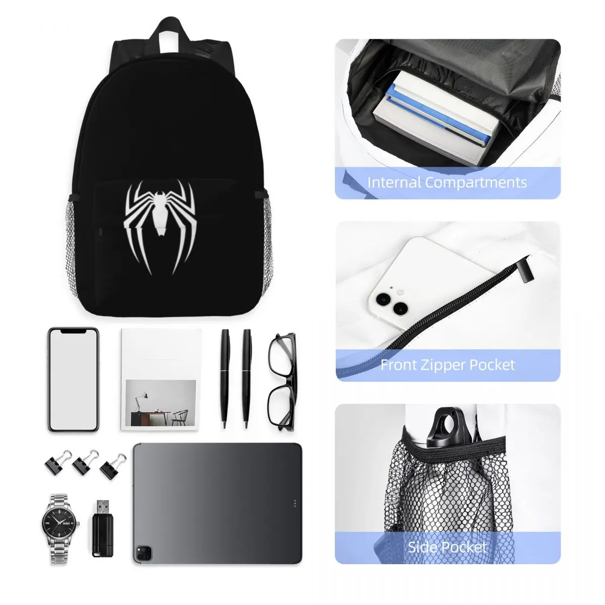 Spider Ghost 15-Inch Waterproof Backpack - Lightweight Travel Bag with Multiple Pockets for Organization