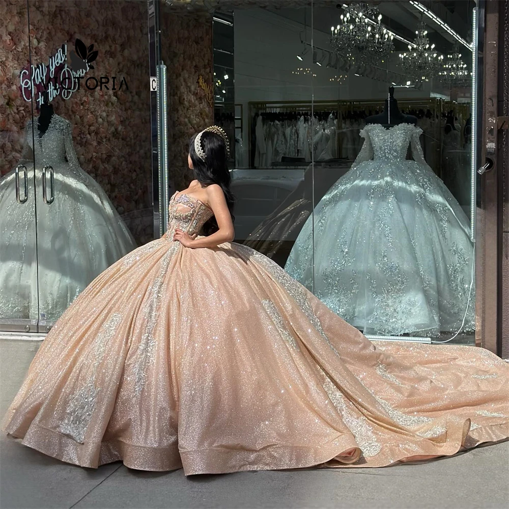 Vestido de baile brillante con apliques de encaje, quinceañera con hombros descubiertos, ocasión Formal, dulce 16, 2024