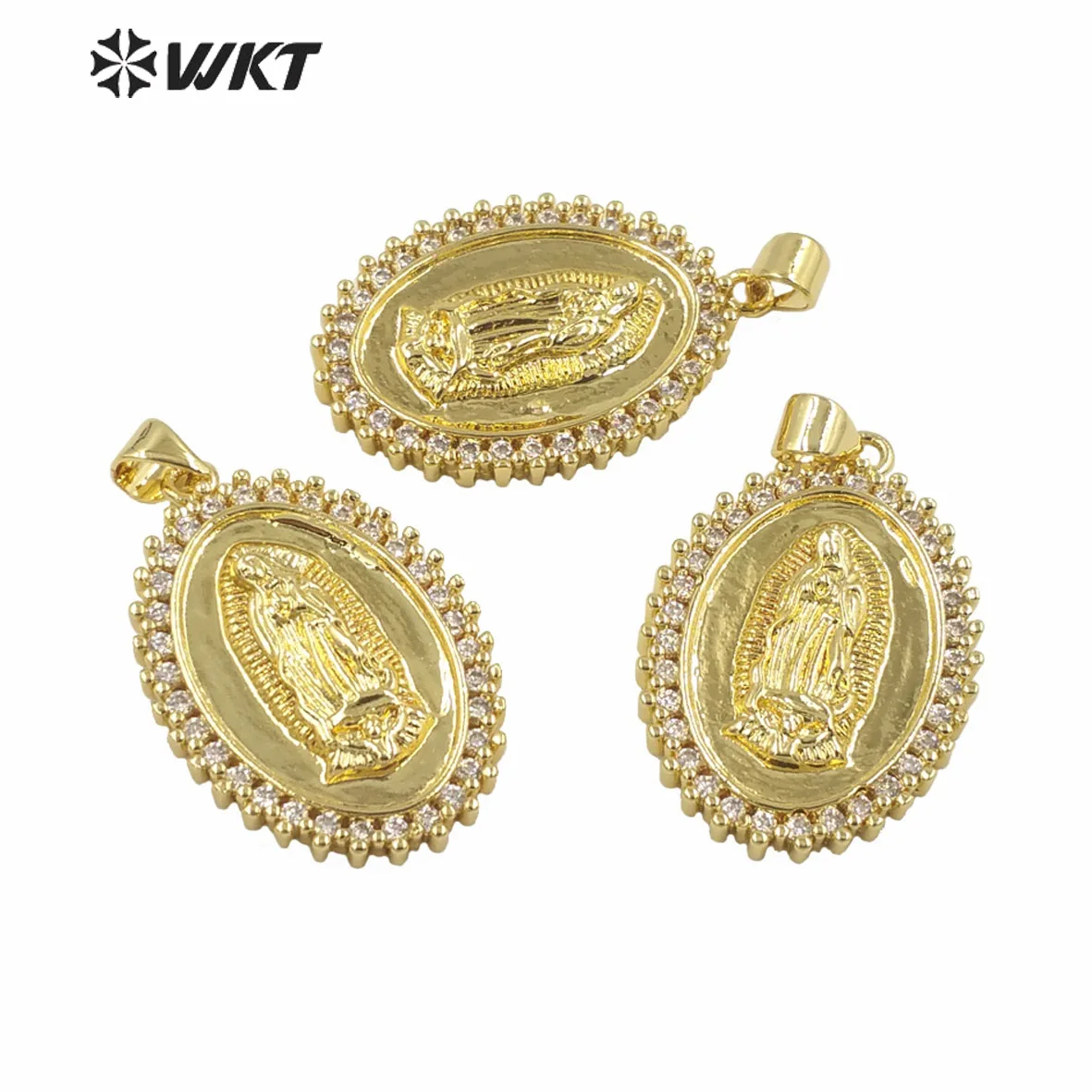 

WT-MP281 WKT 2023 Retro Style Full Zircon And Brass Pendant Jewelry Supplies Accessory God 18K 5PCS Attractive Summer