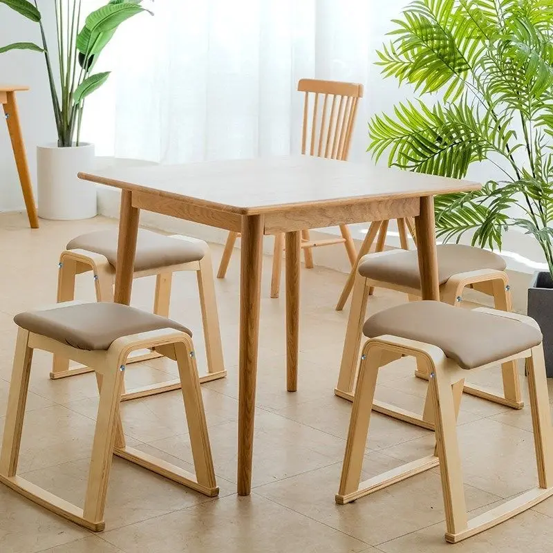 Household Dining Stools Dressing Learning Working Stool Folding Dining Chair No Backrest Stackable Cushion Milk Tea Shop Chair