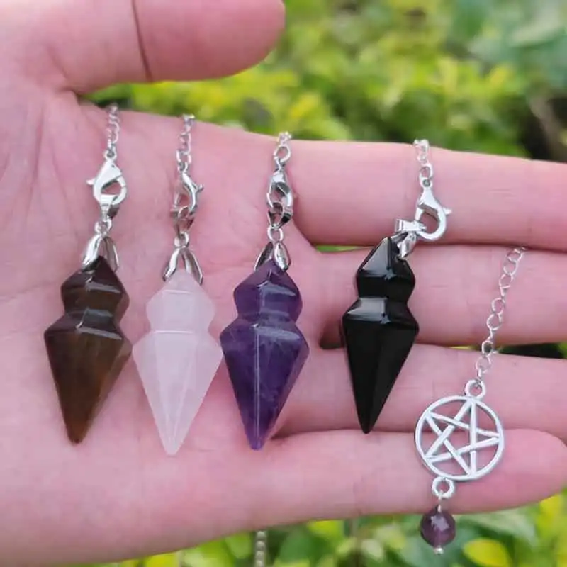 Cone Natural Stone Crystal Pendulum for Dowsing Divination Healing Point Pendulum Clear Quartz Fluorite Quartz Pendulo x237