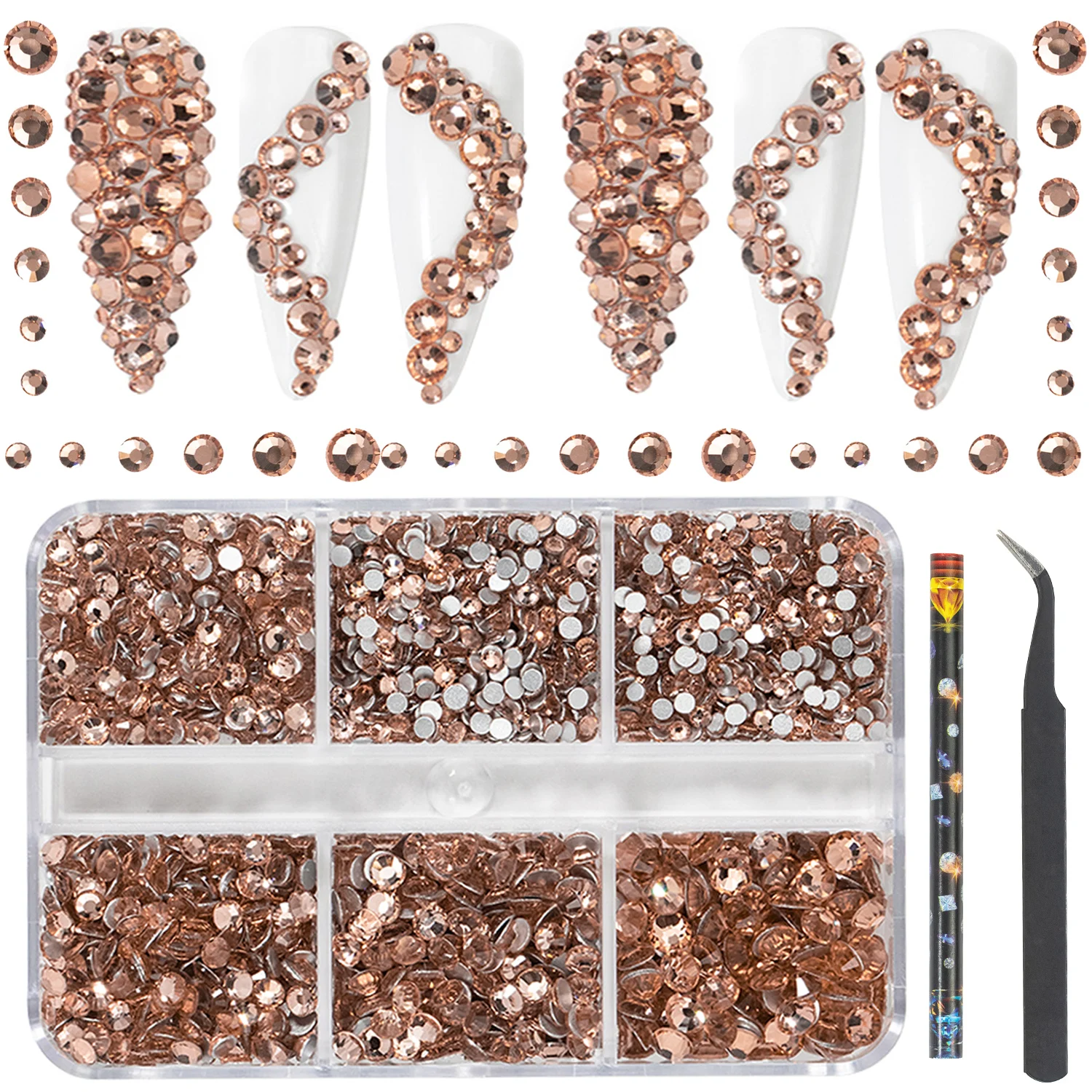 

HNUIX Luxury Shini 3D Diamond Champagne Color multi-size Nail Rhinestones Flatback Nail Charms Flat Bottom Crystals Nail Art 3D Decoration Gem Kit