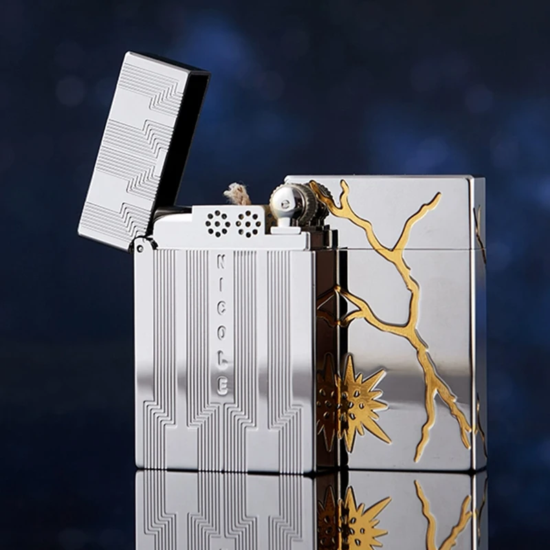 

Брендовая стальная звуковая ультратонкая ветрозащитная керосиновая зажигалка в стиле ретро, шлифовальный круг, зажигалка из чистой меди, мужская высококачественная зажигалка