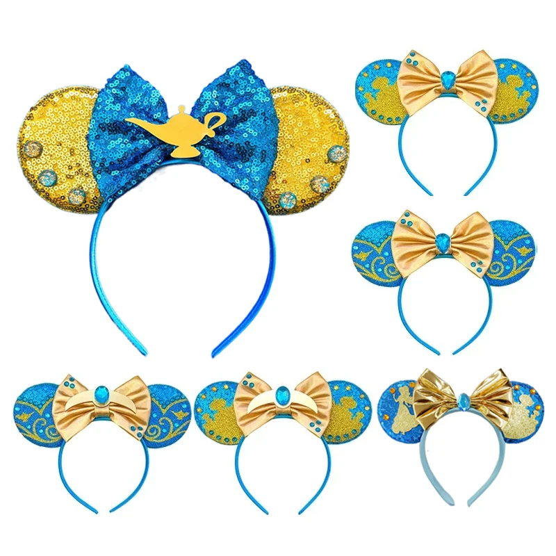 Princess Jasmine Mickey Mouse Ears Headbands Women Aladdin Hair Accessories Kids Genie of The Lamp Hairband Girl Bow Headwear