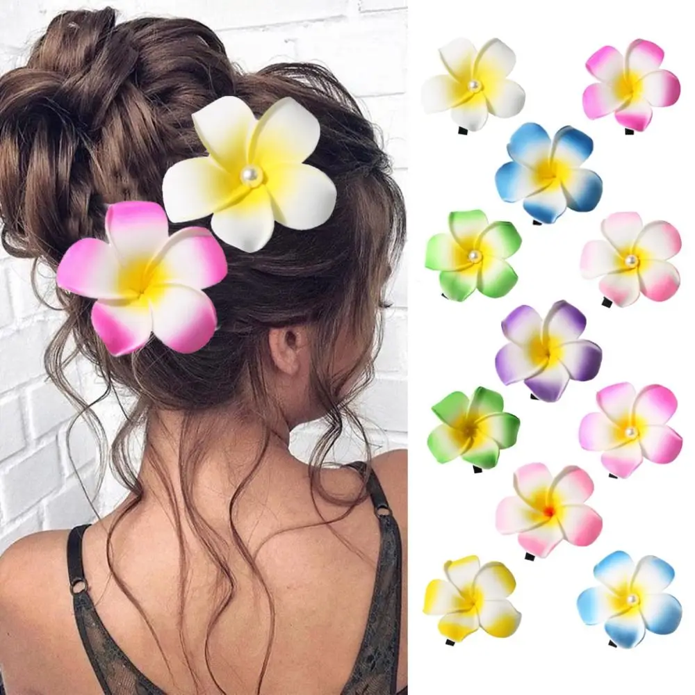 Fashion Frangipani Flower Hair Clip Ins Women Cute Sweet Hair Claw Summer Beach Vacation Hair Accessories