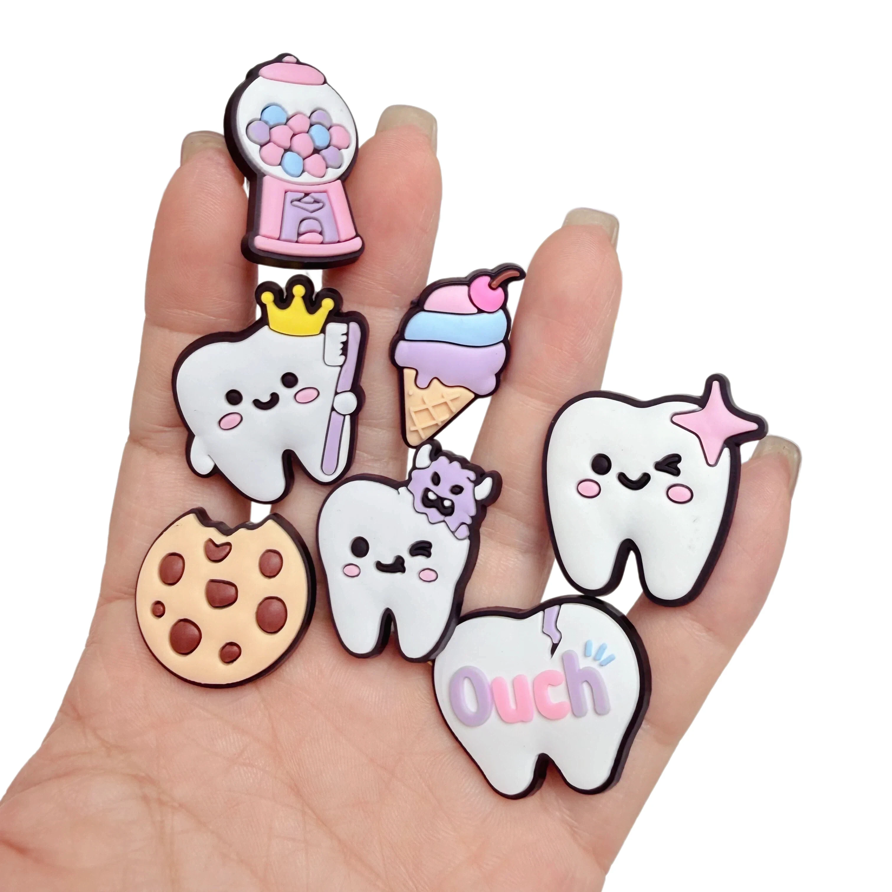 1-25Pcs Sweet Tooth Cookie Garden Clog Button Charms No Cavities PVC Shoe Decorations DIY Adult Bracelet Phone Case
