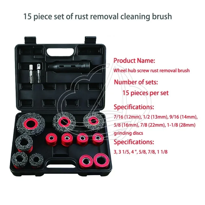Car Wheel Stud Cleaning Tools 12-28mm Screw Nut Rust Removal Brush Kit view 2