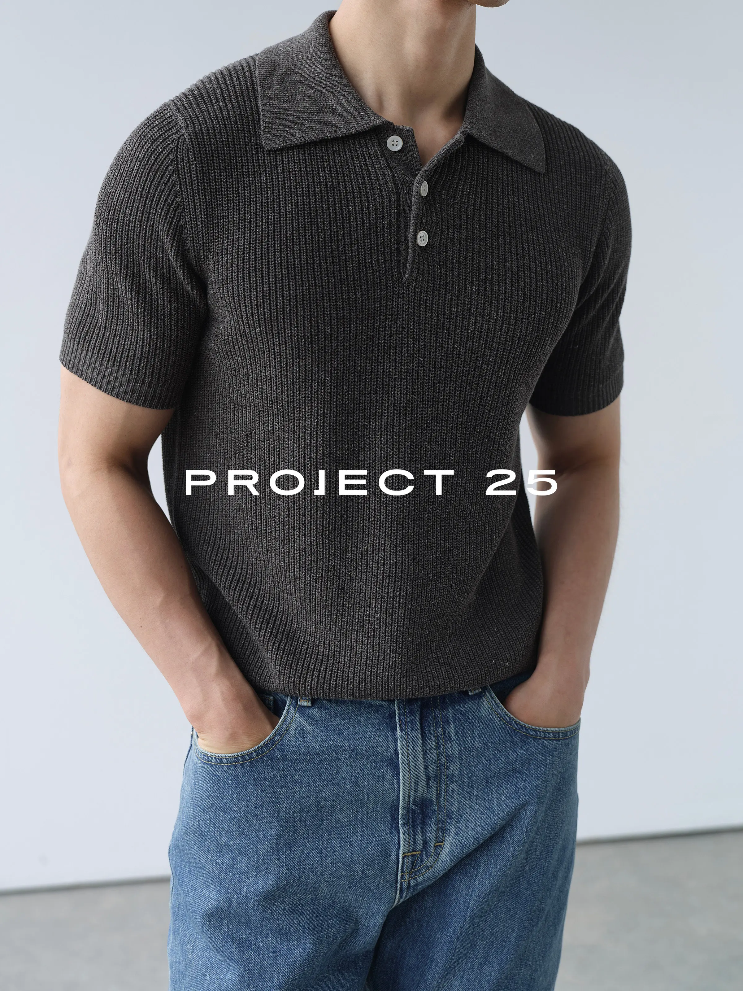 PROJECT 25 Men Linen Old Money Style Relaxed Breathable Fishbone Knit Lapel Short Sleeve Casual Polo