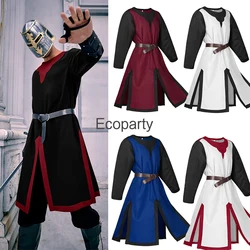 New Men's Medieval Costume Knights Templar Tunic Renaissance Pirate Long Sleeved Warrior Tops Halloween Costumes Male