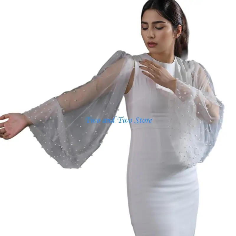 HX6F Whimsical Puffed Net Bridal Sleeves Soft Elasticated Cuffs For Formal Gown Coordination