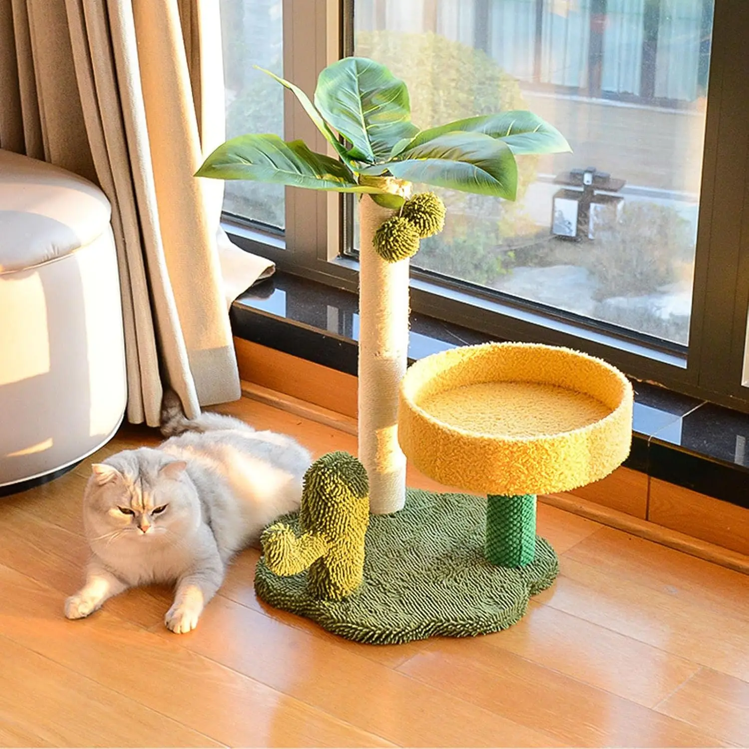 

Natural Coconut Design Cat Tree with Sisal Scratching Post | Multi-Level Cat Climbing Frame for Indoor Cats Compact Cat Activity
