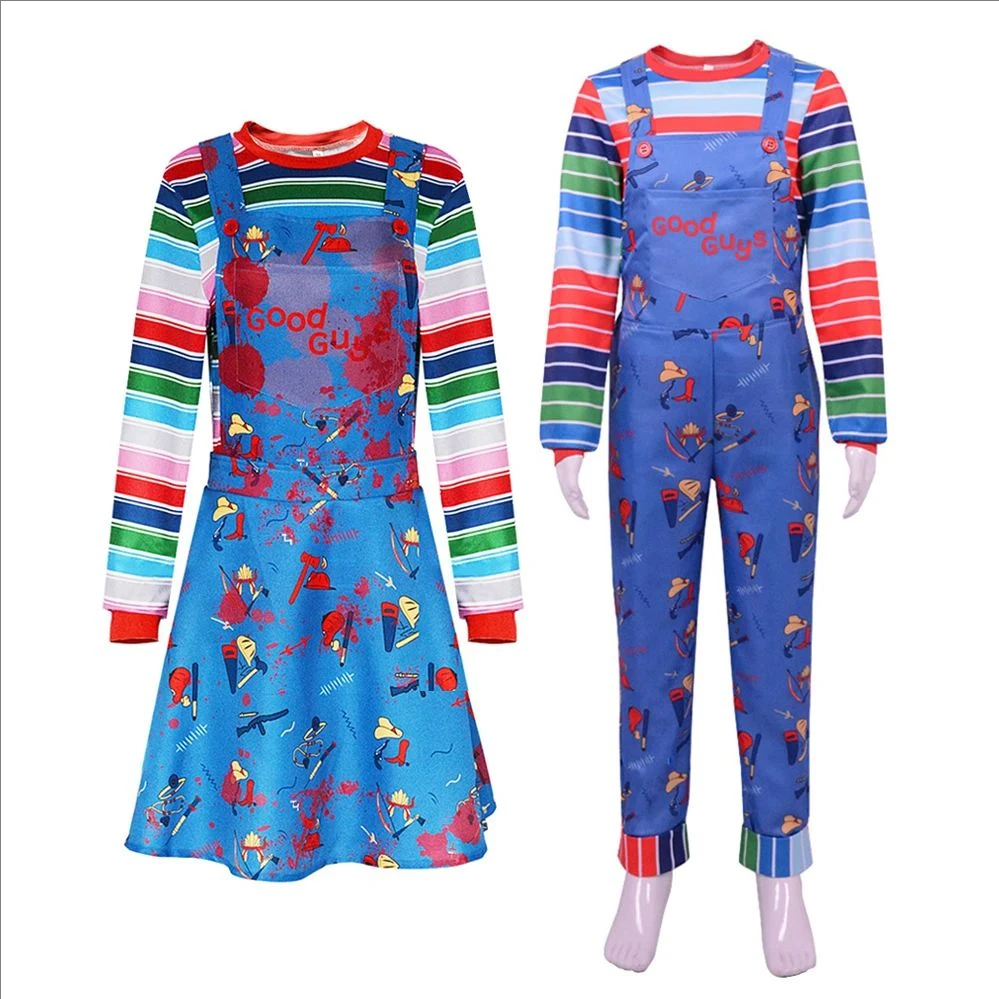 Anime beängstigend chucky Cosplay Kostüm Maske Erwachsenen cos Overalls Halloween Horror Kleidung für Männer Frauen Party Kostüme Requisiten