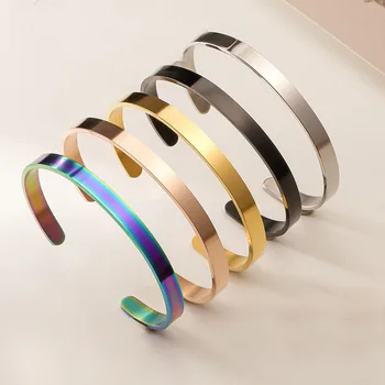 Simple Style 4mm/6mm/8mm Stainless Steel Open Bangle Unisex Unfading Not Allergic 3…