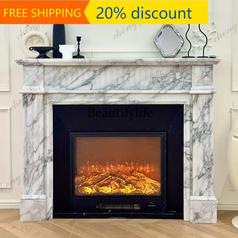 CC85 Large white stone fireplace French living room decorative cabinet marble fireplace custom