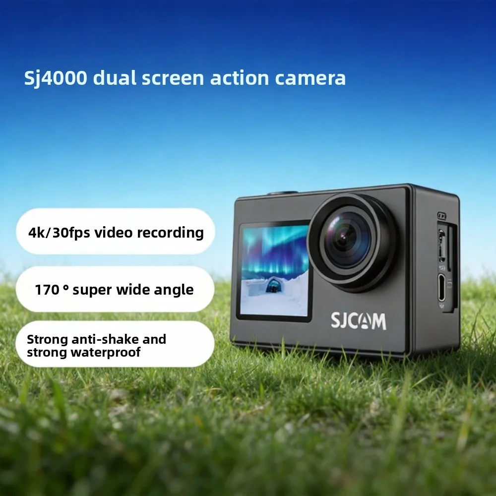 

SJ4000 4K Action Camera Dual Screen Anti-Shake 30M Waterproof HD Sports Cam for Motorcycle Bicycle Helmet Riding Vlog Recording