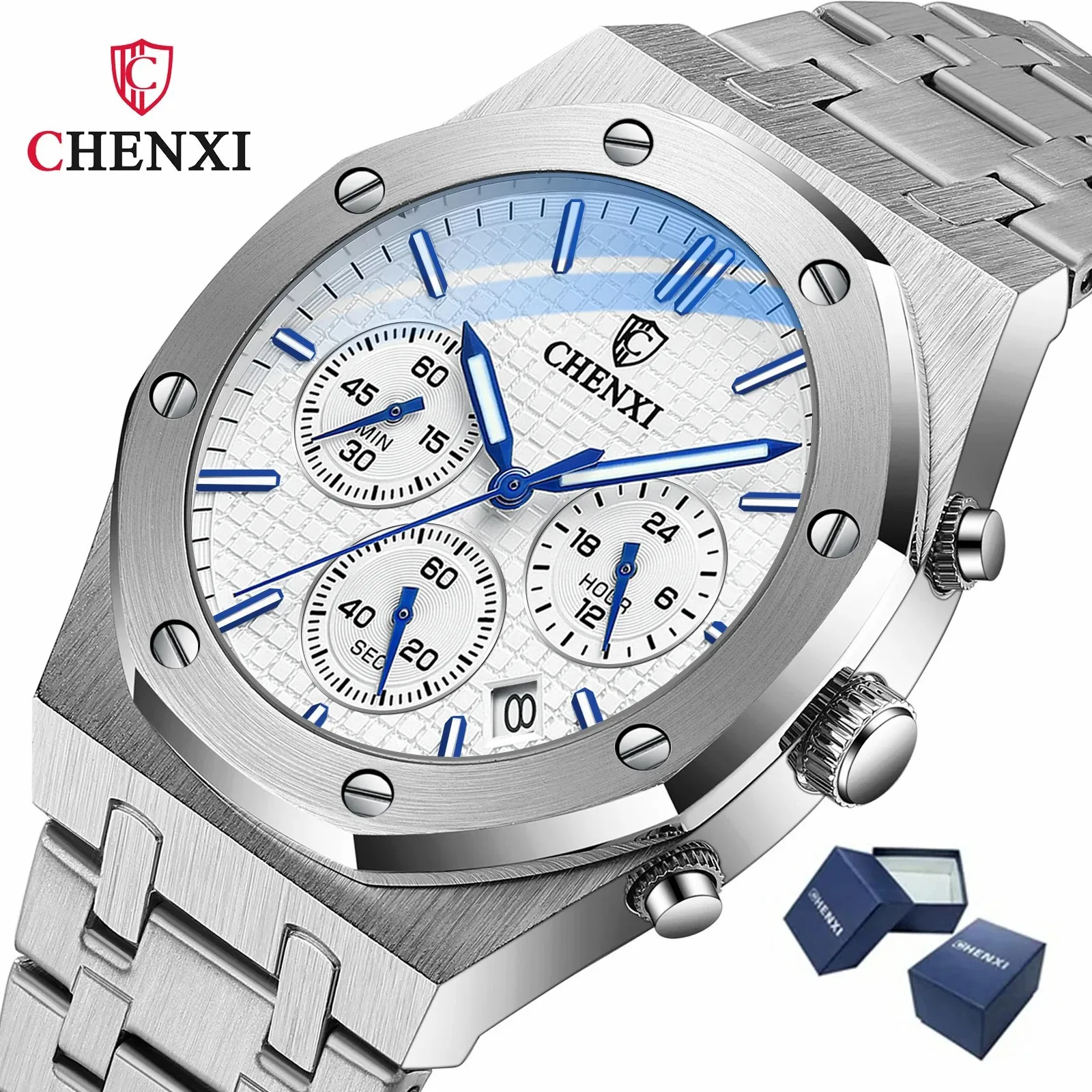 CHENXI 948 marca superior de lujo reloj de pulsera con fecha automática para hombre deporte impermeable reloj multifunción cronógrafo reloj de acero inoxidable