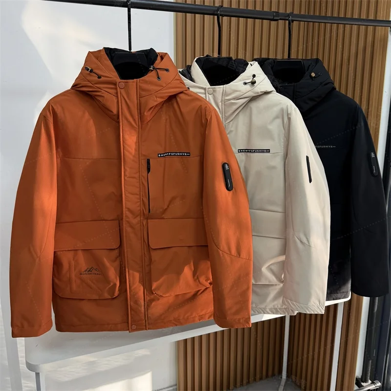 

Men's Winter New Sle Outdoor Casual High-End Hooded down Jaet Du down Warm Workwear Windbreaker Coat Ci Leisure