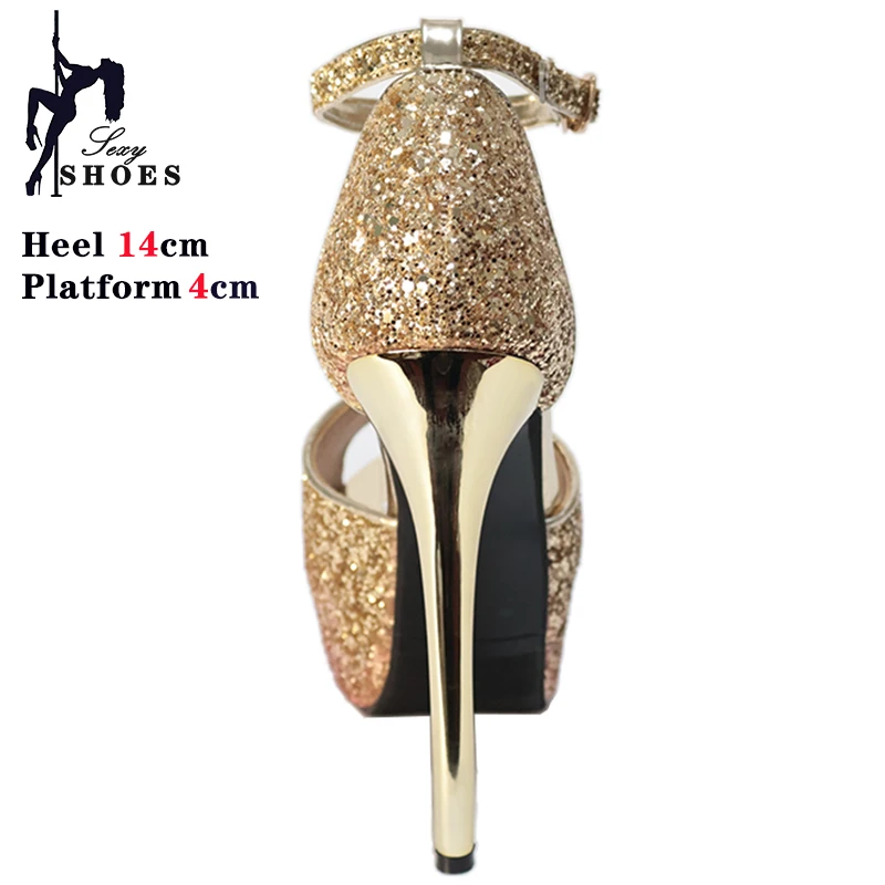 Sequined Cloth Glitter Platform Sandals for Woman Tacones  Summer Heels Sandals 14CM Colorful Peep Toe Pole Dance Shoes Stiletto