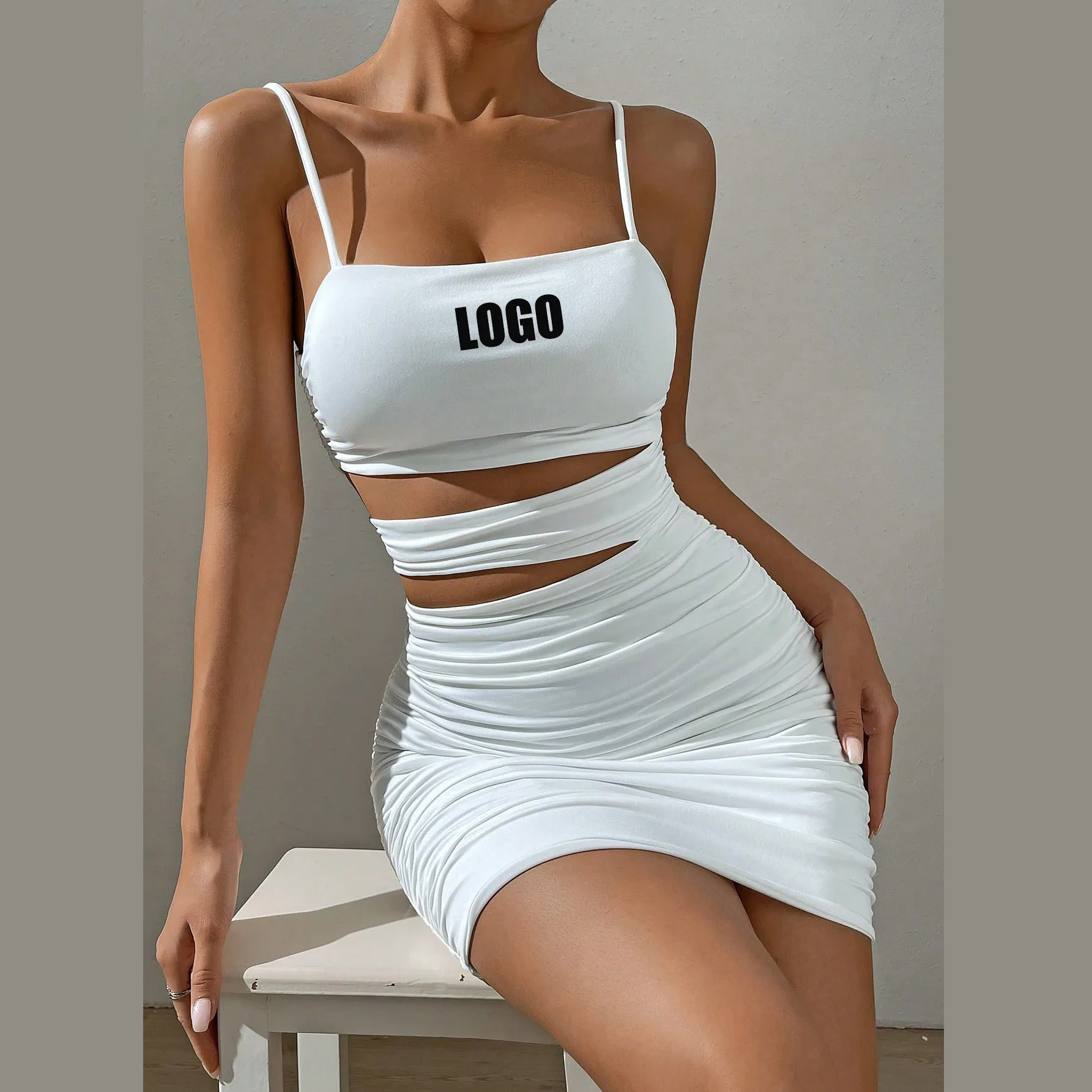 

Customized logo women's sexy hollow out suspender women's dress 2024 hot selling summer buttocks wrapped dress spicy girl