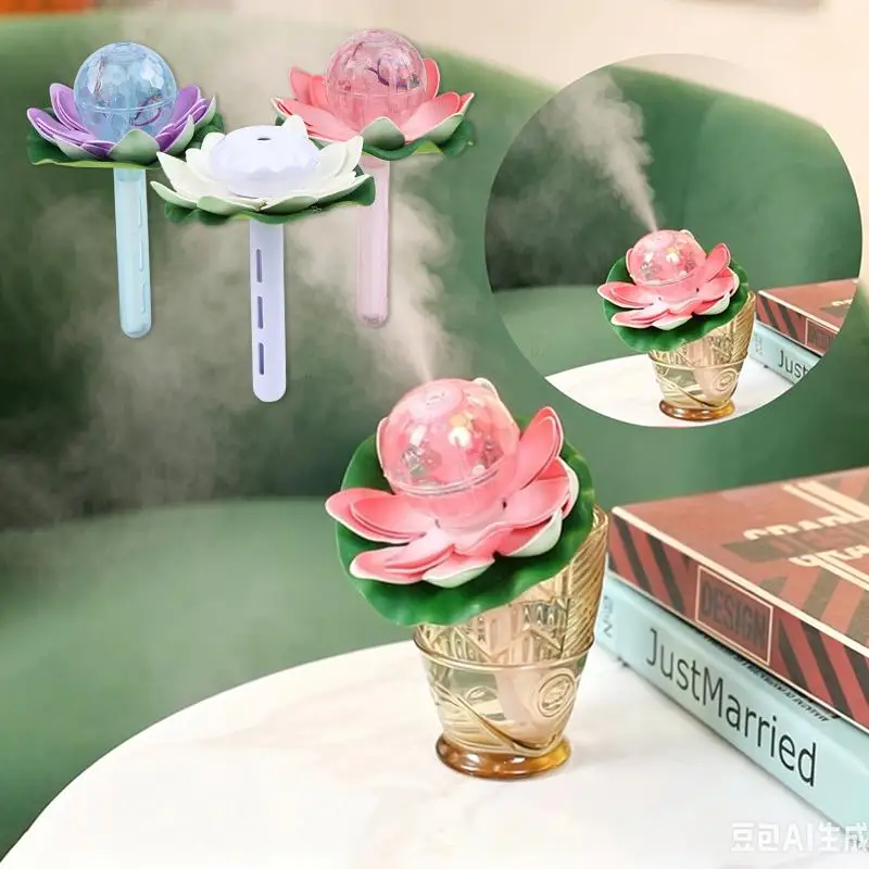 Lotus Shape Humidifier Stick With LED Lights Portable USB Mini Air Diffuser Car Purifier Aroma Anion Mist Maker For Home Office