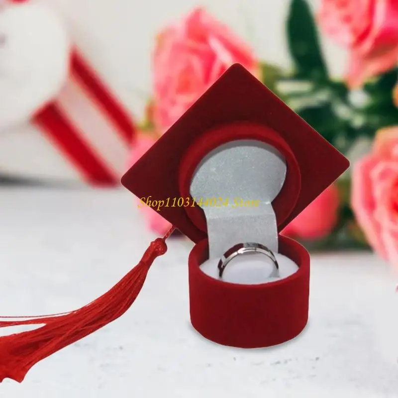N5KE Rings Box Graduación Bachelor Hat Jewelring Box compromiso boda