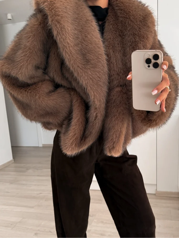 Luxus Übergroßen Warme Faux Pelz Kurzen Mantel Für Frauen Neue Mode Großen Revers Volle Hülse Flurry Jacke 2024 Chic Weibliche streetwear