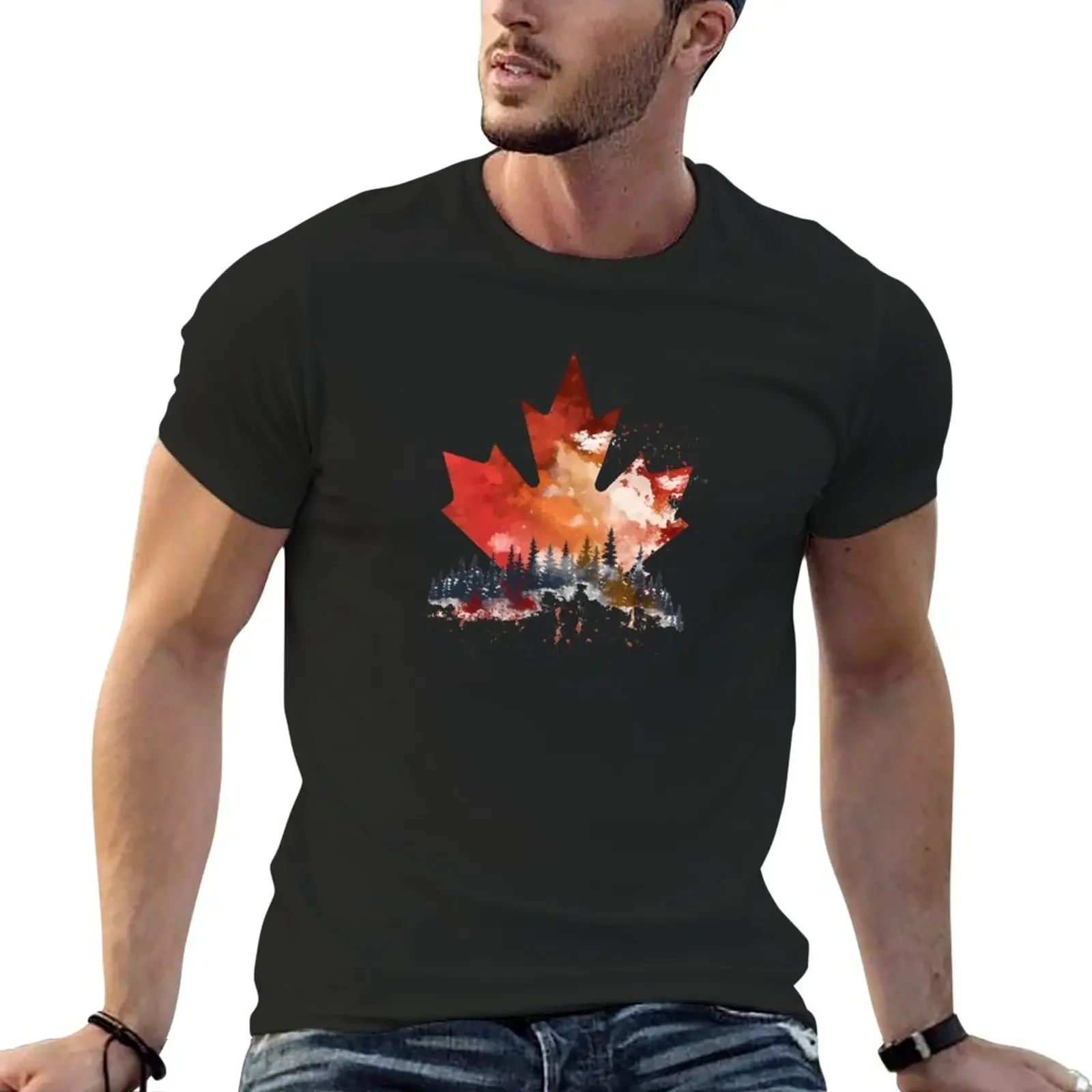 

New True North Strong: Canadian Maple Leaf with Pine Trees T-Shirt t shirt man workout shirts for men