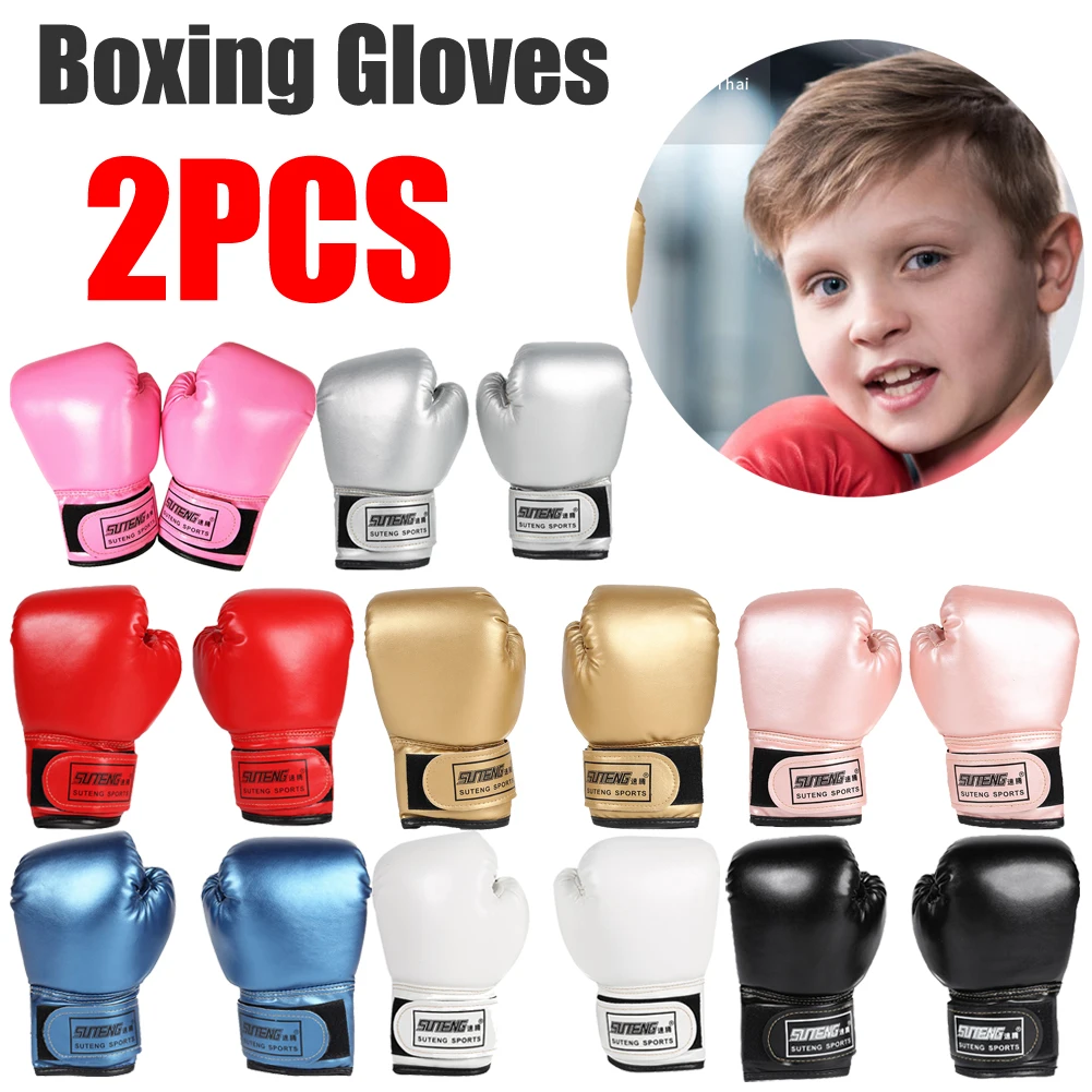 

2 шт. детские боксерские перчатки из искусственной кожи, тренировочные перчатки, 6 унций, дышащие перчатки для кикбоксинга, муай-тай, перчатки для боксерской груши, От 3 до 12 лет