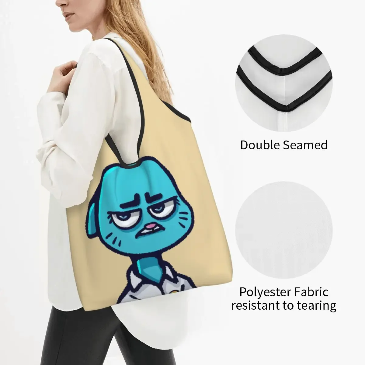 Nicole Gumball Watterson Portable Tote Shopping Bags Foldable Shopper Bag Groceries Handbag Shoulder Bag