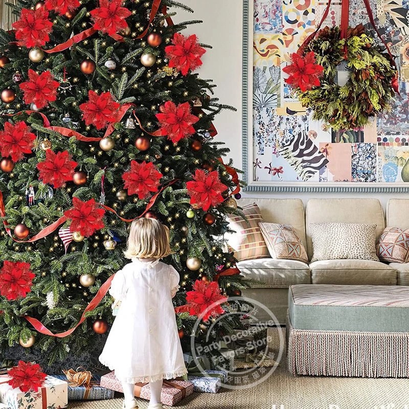 5/10 Stück 14CM Glitzer Künstliche Weihnachtsblumen Christbaumschmuck Frohe Weihnachten Dekorationen für Zuhause Neujahrsgeschenk Navidad – Detail 4